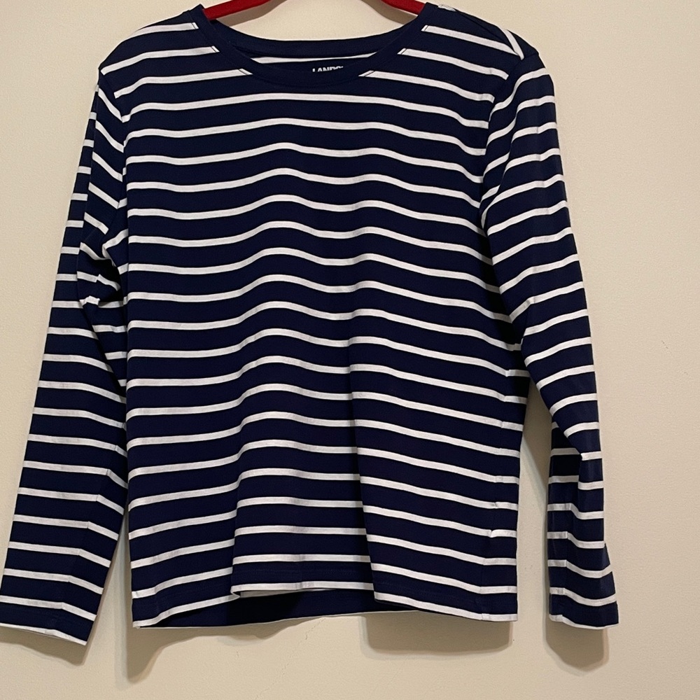 Lana End     Navy White Striped Long Sleeve Tee